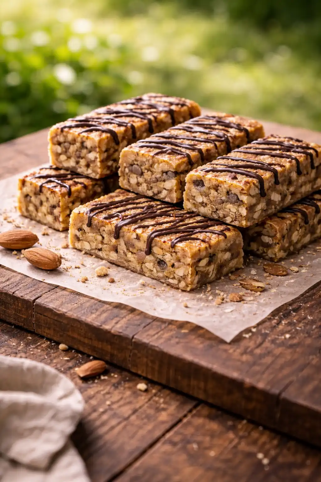 Almond protein bars in sunlight