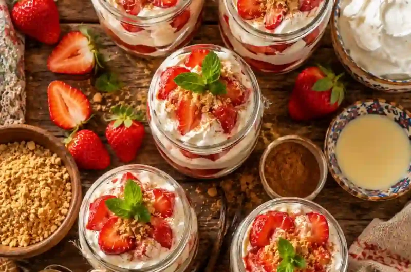 Creamy Mexican Strawberries and Cream Dessert With Fresh Sweet Flavor