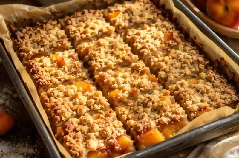 Soft, Buttery Peach Pie Crumble Bars With the Perfect Crunchy Topping