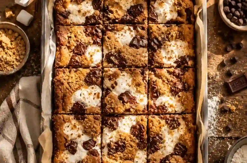 Easy S’mores Cookie Bars Loaded with Chocolate and Marshmallows