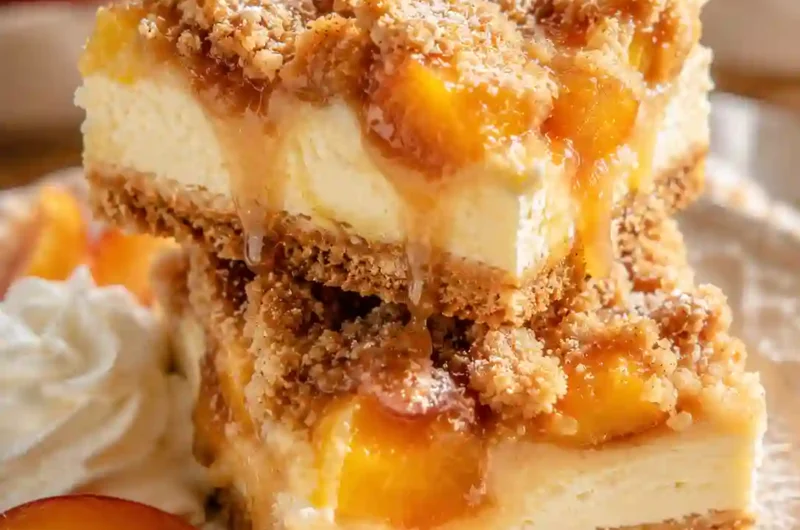 Summer Peach Cobbler Bars with Creamy Cheesecake Everyone Will Beg You to Make Again