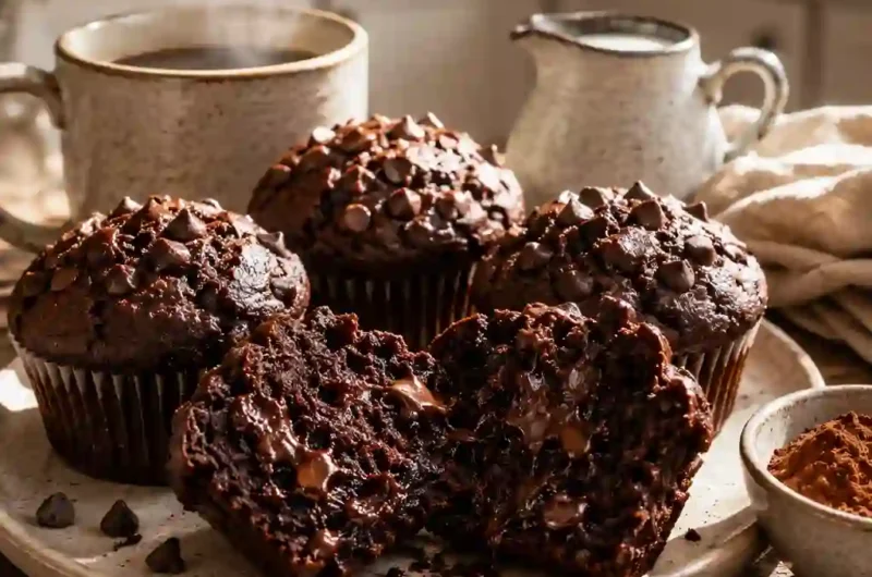 The Best Double Chocolate Muffin Recipe with Cocoa Powder – Soft, Rich, and Bakery Style