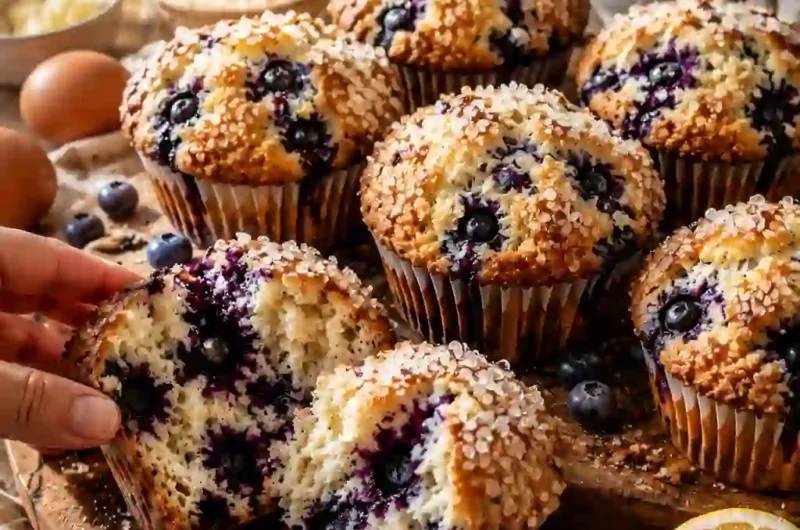 Jumbo Blueberry Muffin Recipe with Crunchy Tops Just Like a Bakery