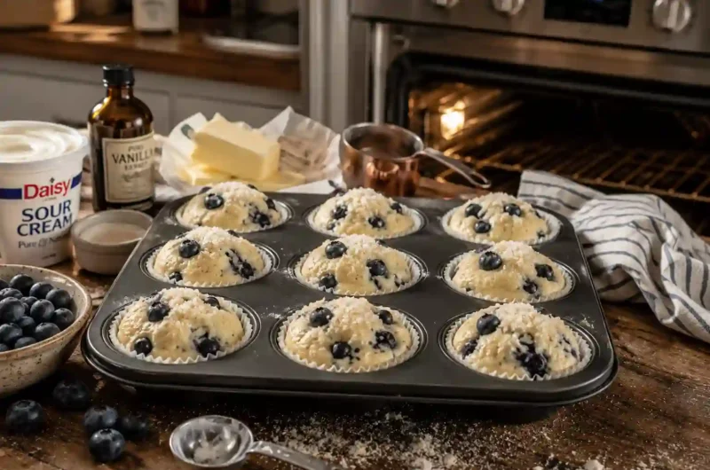 Sour Cream Blueberry Muffins Recipe Bakery Style That Stay Soft for Days