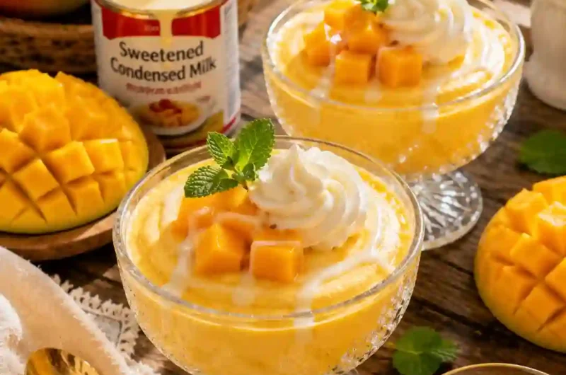 This Easy Mango Pudding with Condensed Milk Melts in Your Mouth