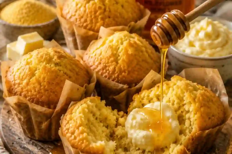 Bakery Style Corn Muffins with Honey Butter – Soft, Golden & Better Than Your Favorite Bakery