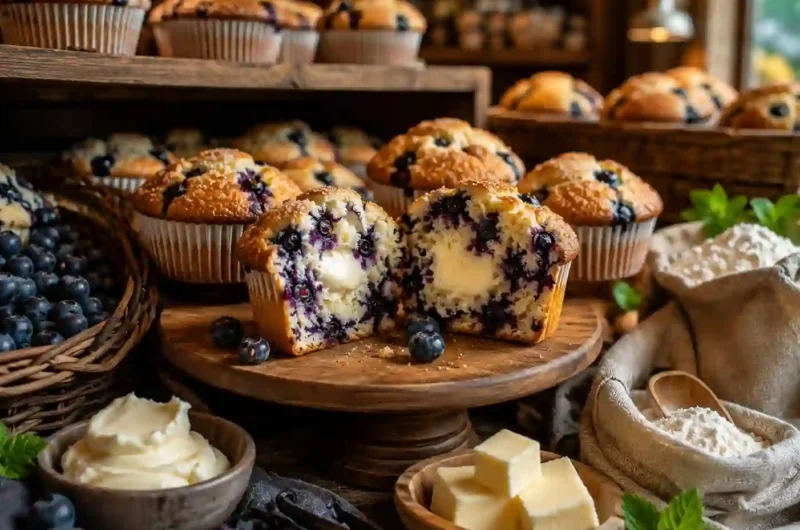 Easy Blueberry Cream Cheese Muffin Recipe Bakery Style Tops and Creamy Centers