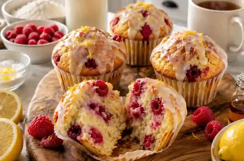 Lemon Raspberry Muffins with Sweet Glaze That Taste Like a Bakery Treat